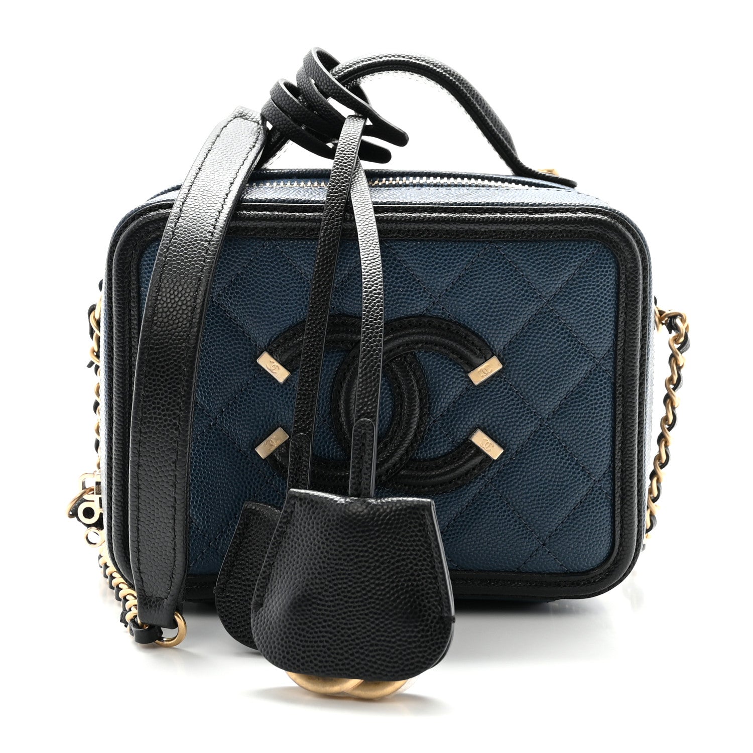Chanel Caviar Quilted Small CC Filigree Vanity Case Navy Black 1 of 11
