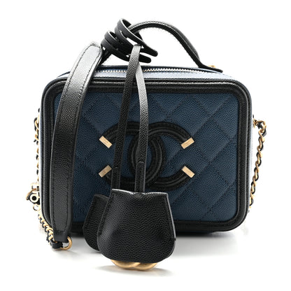 Chanel Caviar Quilted Small CC Filigree Vanity Case Navy Black 1 of 11
