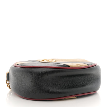 Gucci Azalea Calfskin Matelasse Diagonal Patchwork Mini Torchon GG Marmont Round Shoulder Bag Black Beige Romantic Cerise 4 of 12