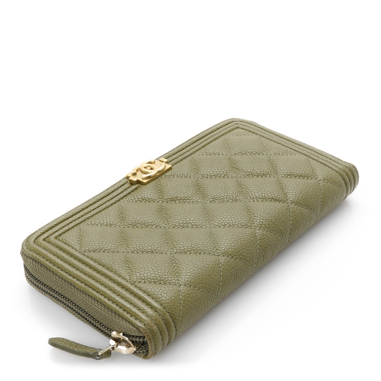 Chanel Caviar Quilted Boy Long Zip Around Wallet Khaki 4 of 9