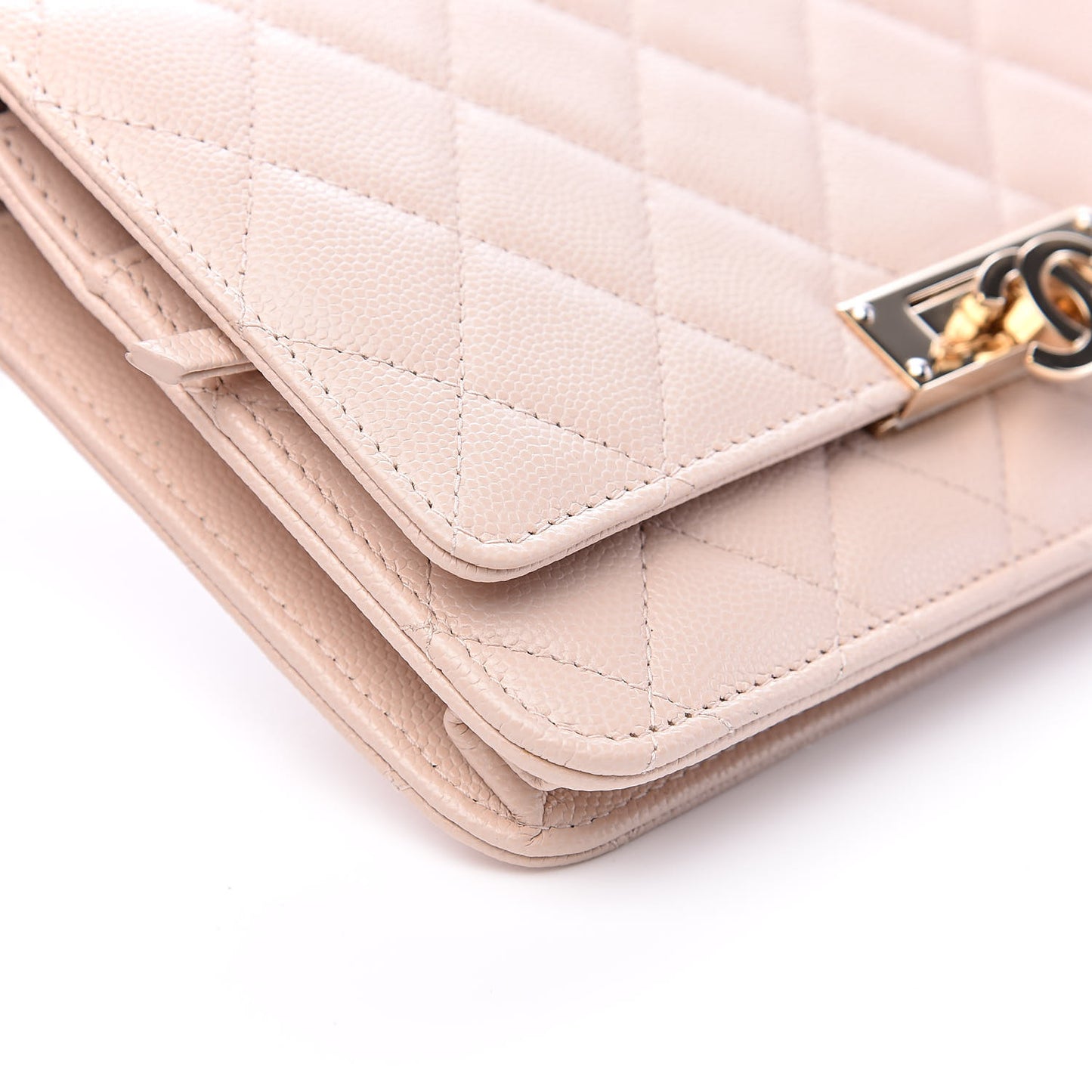 Caviar Quilted Golden Class Wallet On Chain WOC Light Beige