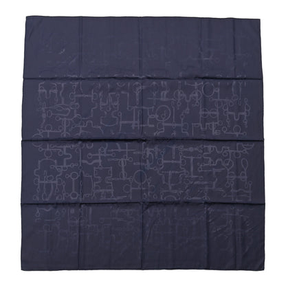 Hermes Silk Cotton Collection Equestre Scarf 100 Navy 1 of 5