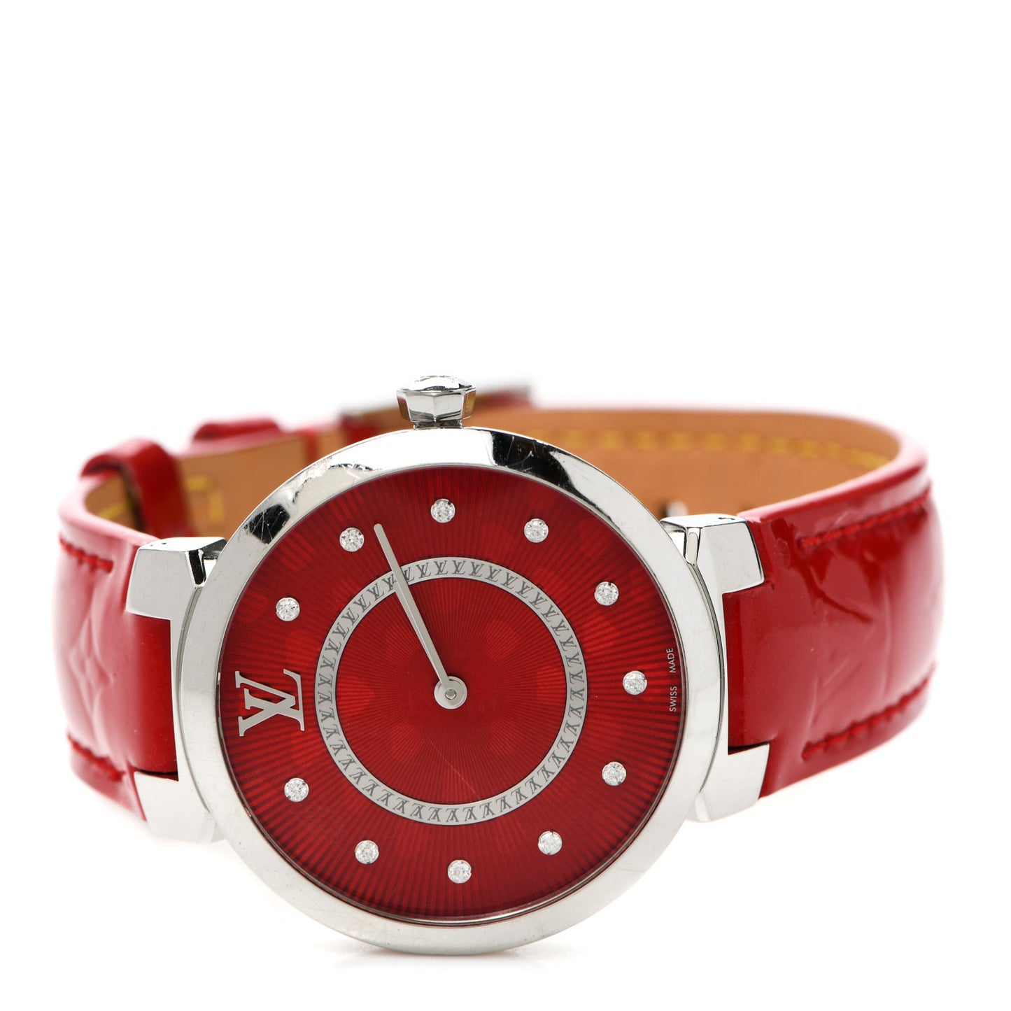 Stainless Steel Vernis Diamond 28mm Tambour Quartz Watch Red