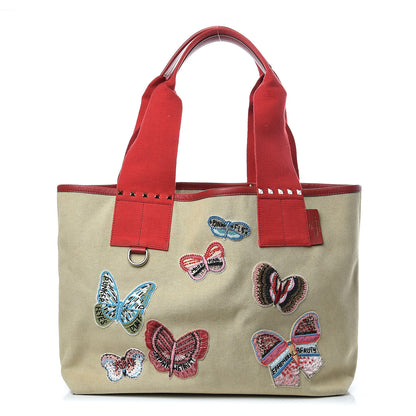 Valentino Garavani Canvas Butterfly Embroidered Grande Plage Tote Sand Multicolor 1 of 12