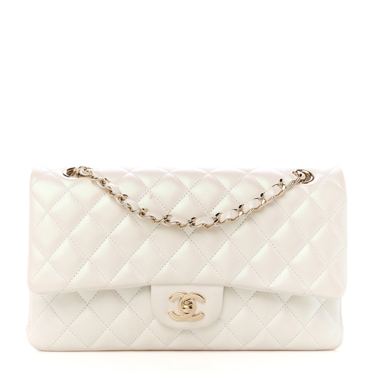 Chanel Iridescent Calfskin Quilted Medium Double Flap White 1 of 12