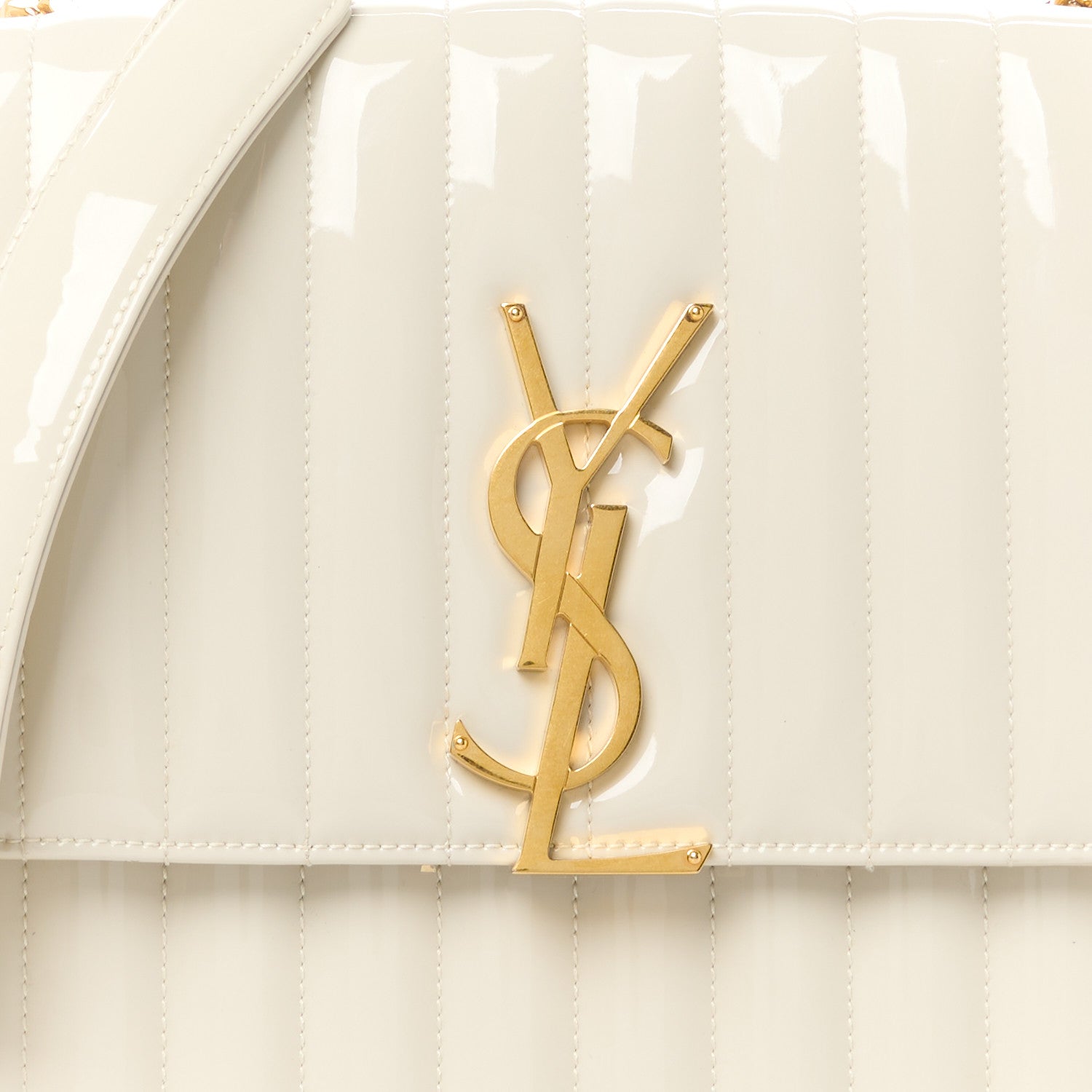Saint Laurent Patent Matelasse Monogram Large Vicky Chain Bag White 8 of 10
