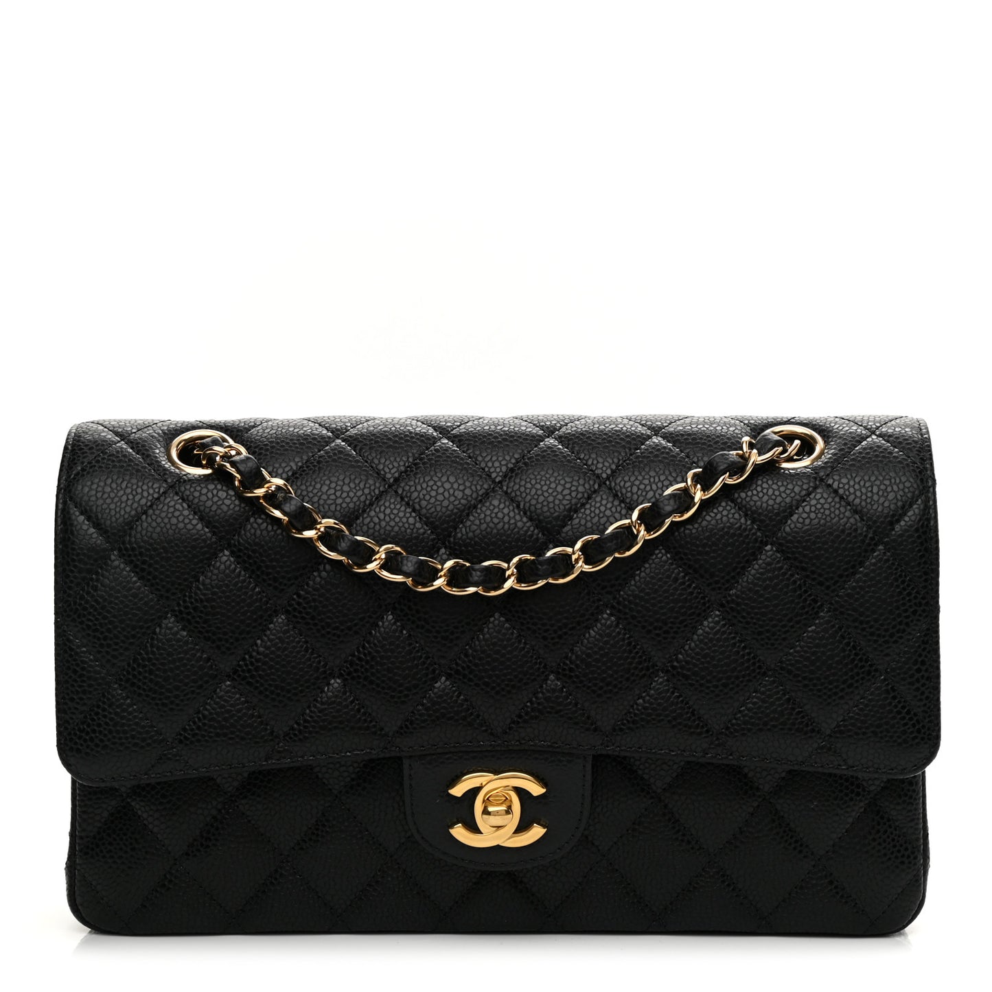 Caviar Quilted Medium Double Flap Black