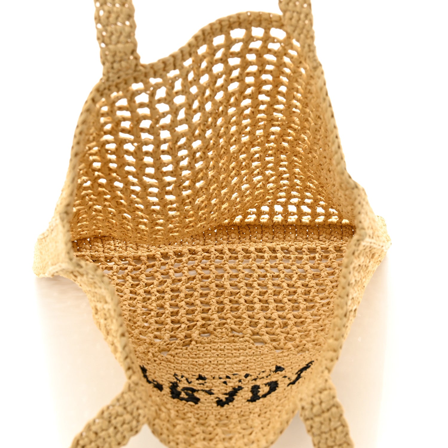 Prada Yarn Raffia Effect Crochet Logo Embroidered Tote Bag Naturale 5 of 9