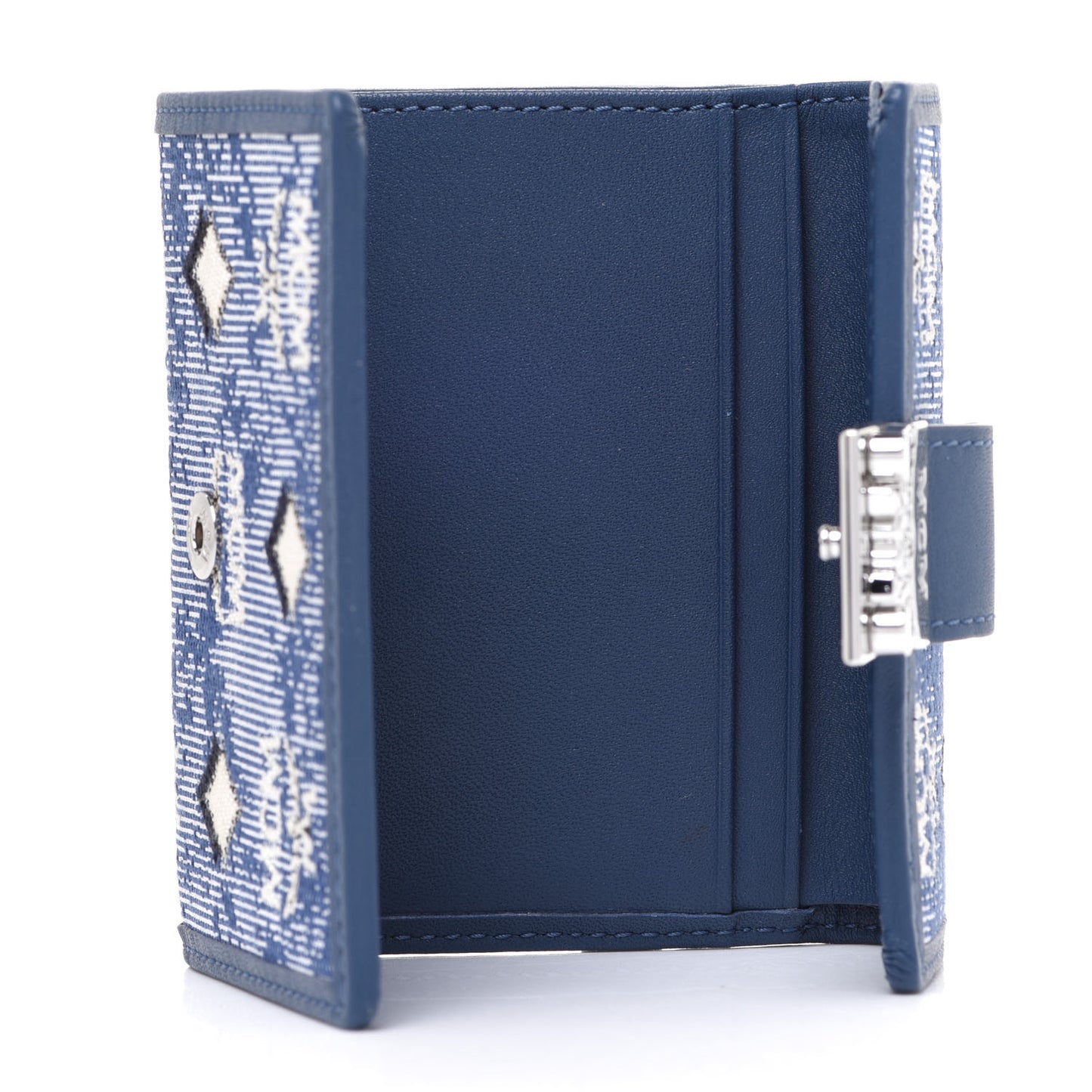 Vintage Jacquard Monogram Mini Tri-Fold Wallet Blue