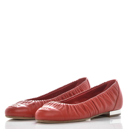 Chanel Lambskin Cap Toe Ballerina Flats 36.5 Red 2 of 8