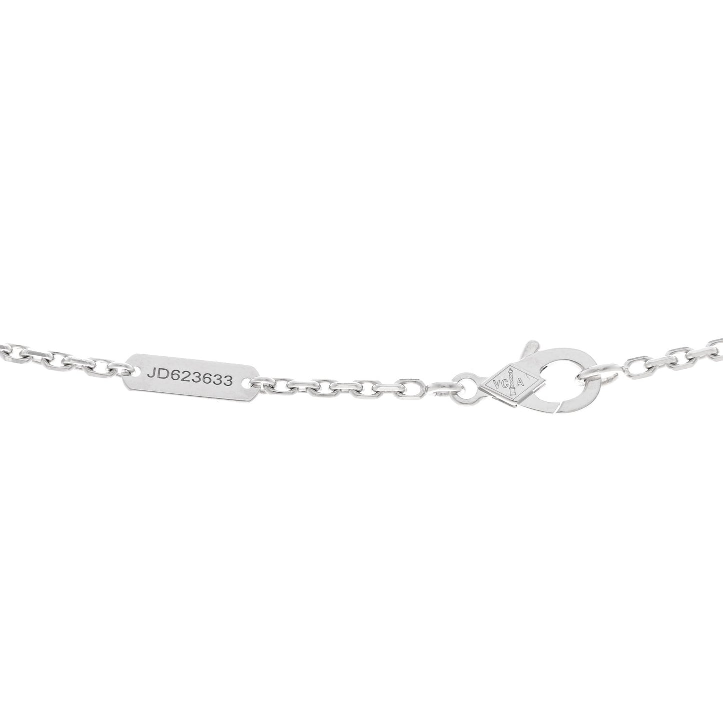18K White Gold Chalcedony Magic Alhambra Pendant Long Necklace
