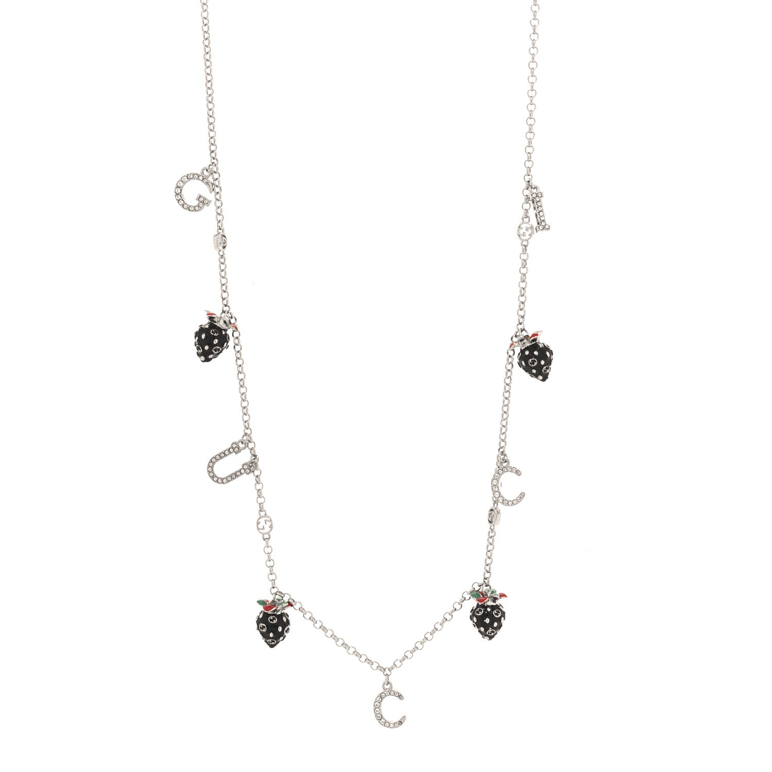 Gucci Silver Interlocking G Strawberry Pendant Necklace 1 of 5