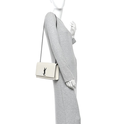 Saint Laurent Grain De Poudre Medium Classic Monogram Kate Satchel Porcellana Black 2 of 13
