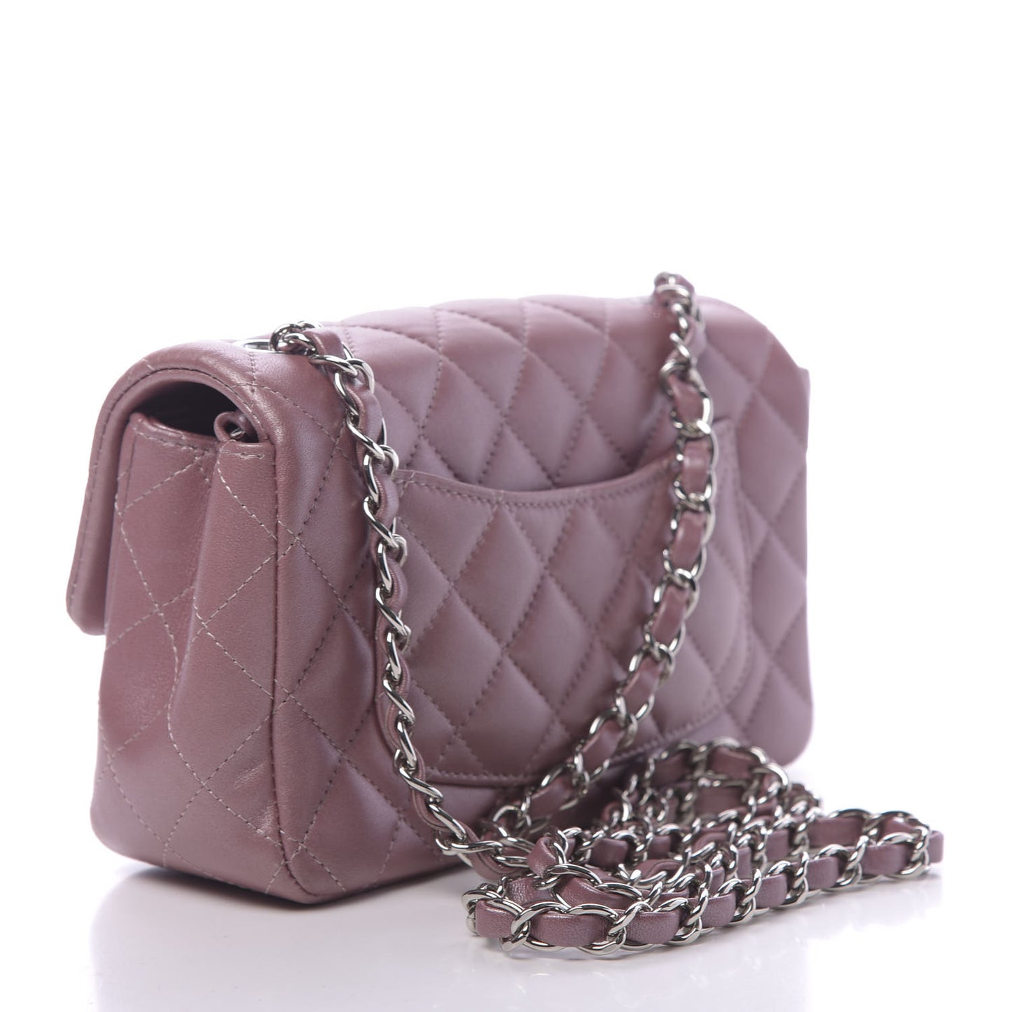 Metallic Lambskin Quilted Mini Rectangular Flap Pink
