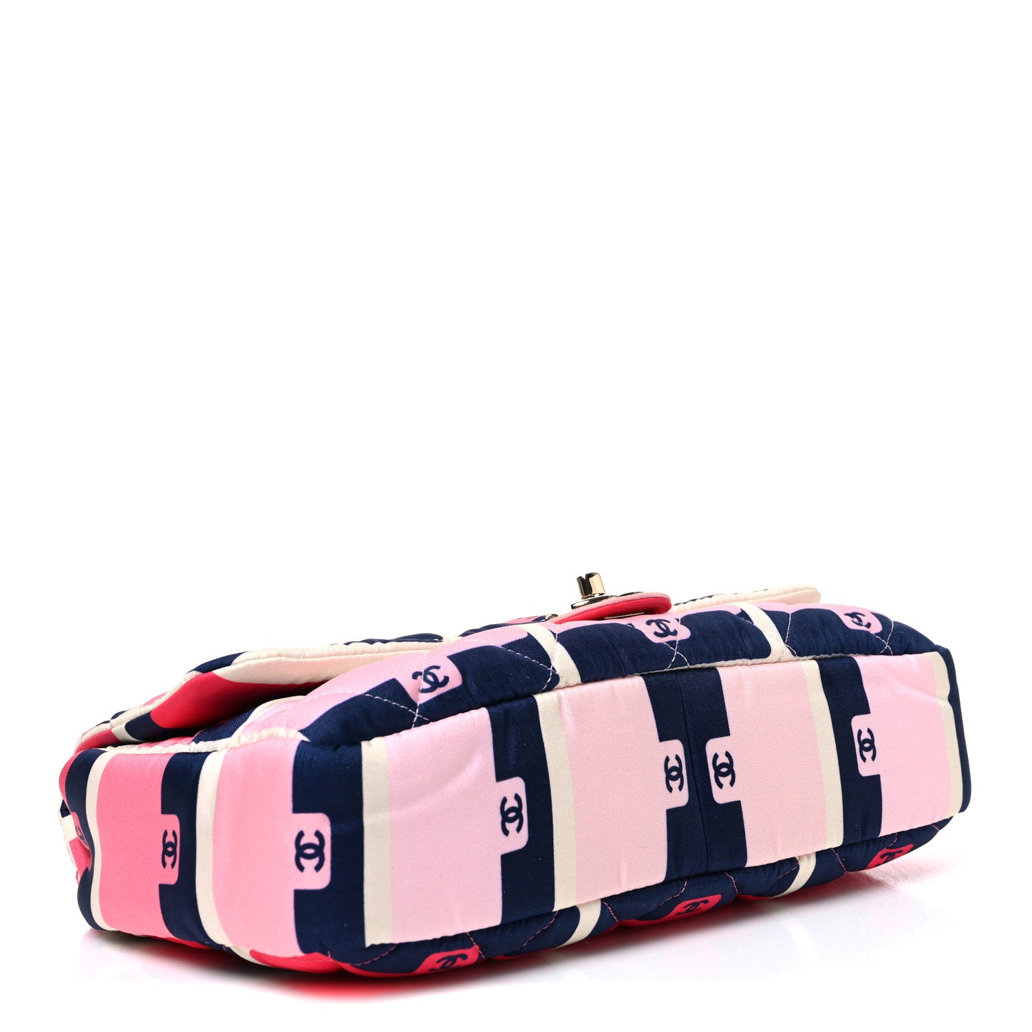 Chanel Nylon Printed Medium Flap Pink Navy White 4 of 10