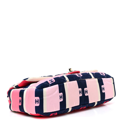 Chanel Nylon Printed Medium Flap Pink Navy White 4 of 10