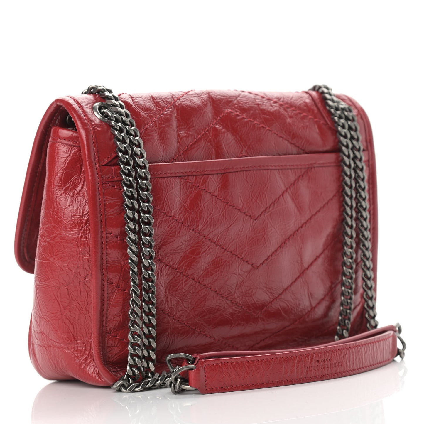 Crinkled Calfskin Matelasse Monogram Baby Niki Chain Satchel Rouge Eros