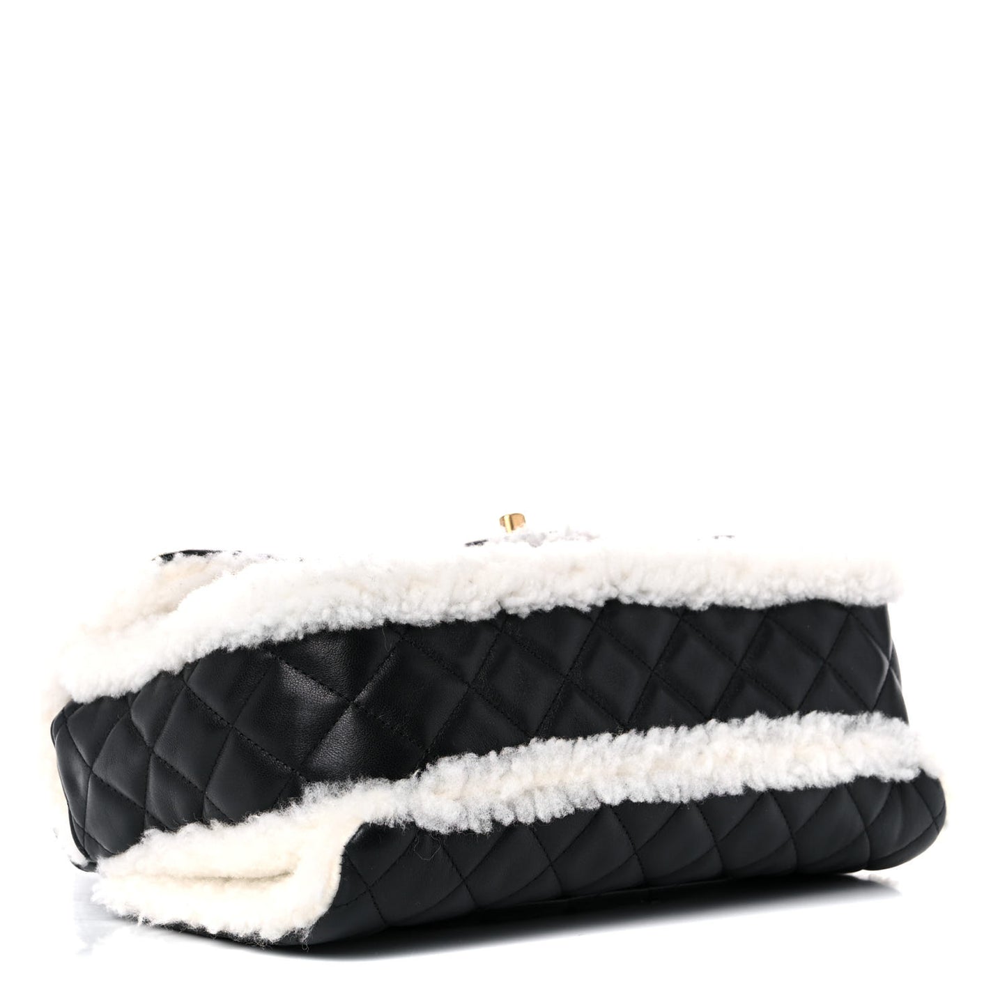 Lambskin Shearling Large CC Flap Bag Black White