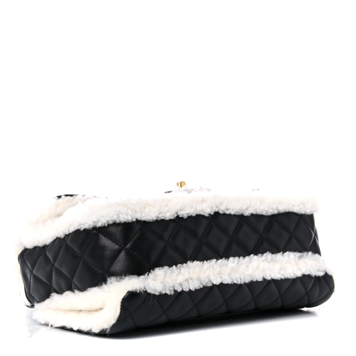 Chanel Lambskin Shearling Large CC Flap Bag Black White 4 of 9