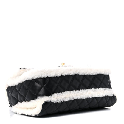 Chanel Lambskin Shearling Large CC Flap Bag Black White 4 of 9