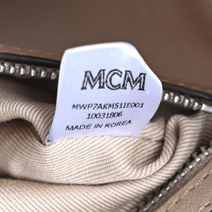 MCM Calfskin Ottomar Monogram Medium Klara Top Zip Tote New Beige 9 of 9