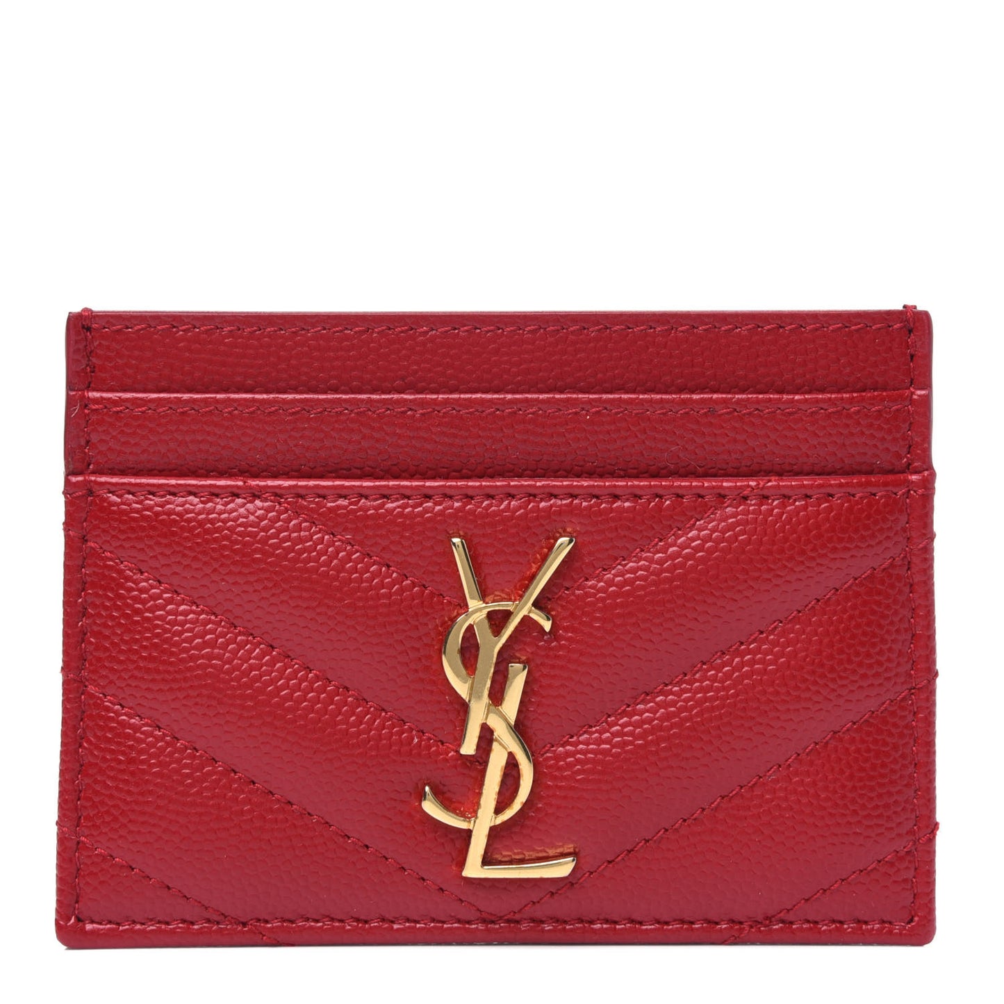 Grain De Poudre Matelasse Chevron Monogram Credit Card Case New Red
