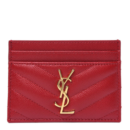 Saint Laurent Grain De Poudre Matelasse Chevron Monogram Credit Card Case New Red 1 of 3
