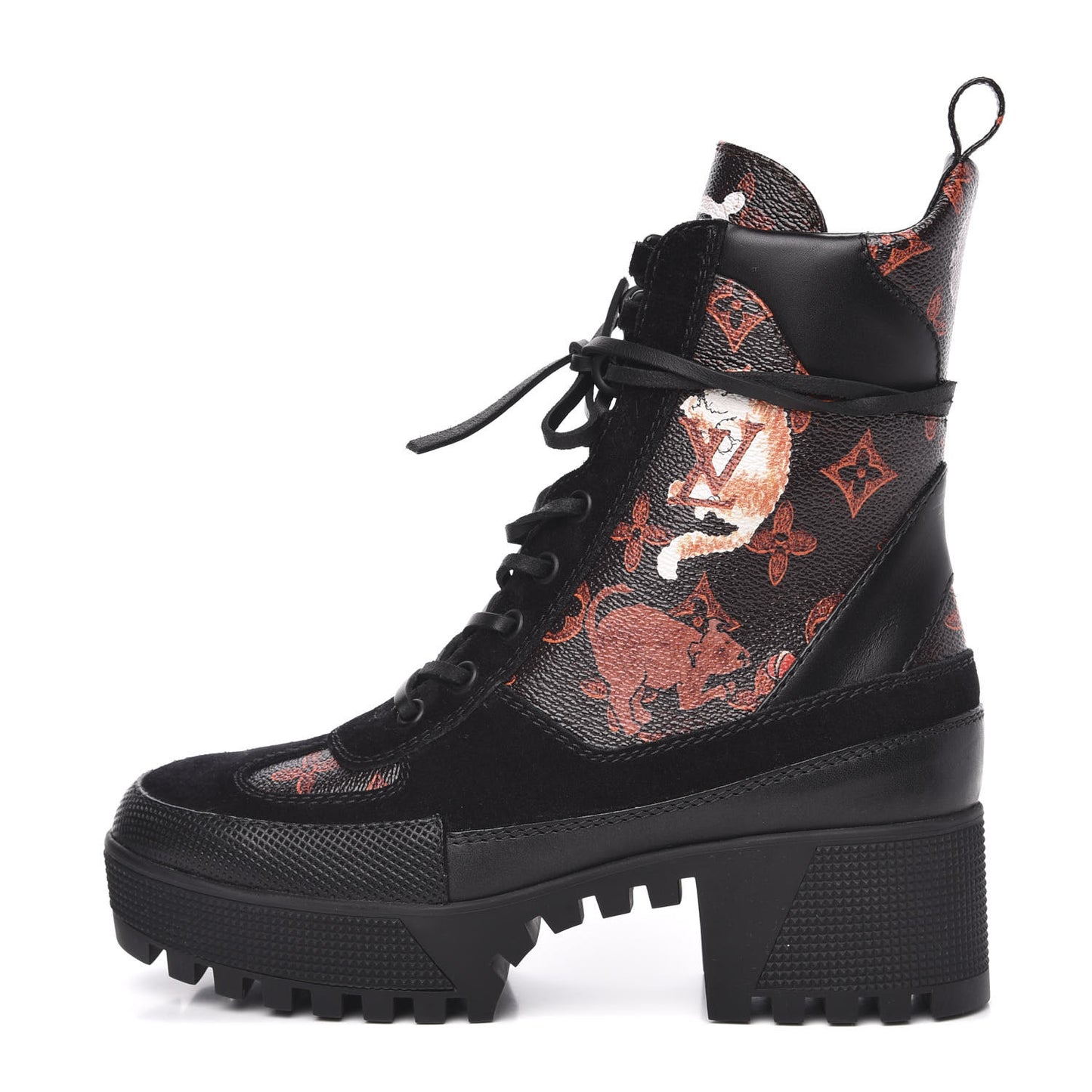 Suede Calfskin Catogram Laureate Platform Desert Boots 37 Black Marron