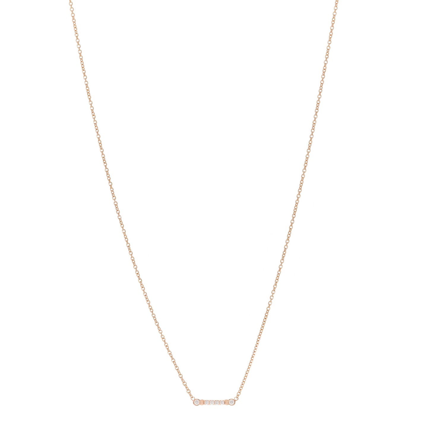 18K Rose Gold Diamond Fleur de Lis Key Bar Pendant Necklace