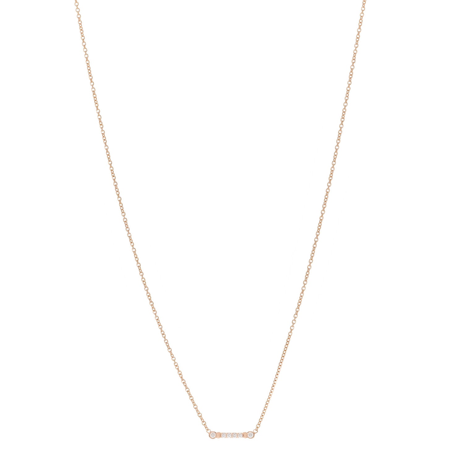 Tiffany 18K Rose Gold Diamond Fleur de Lis Key Bar Pendant Necklace 1 of 6