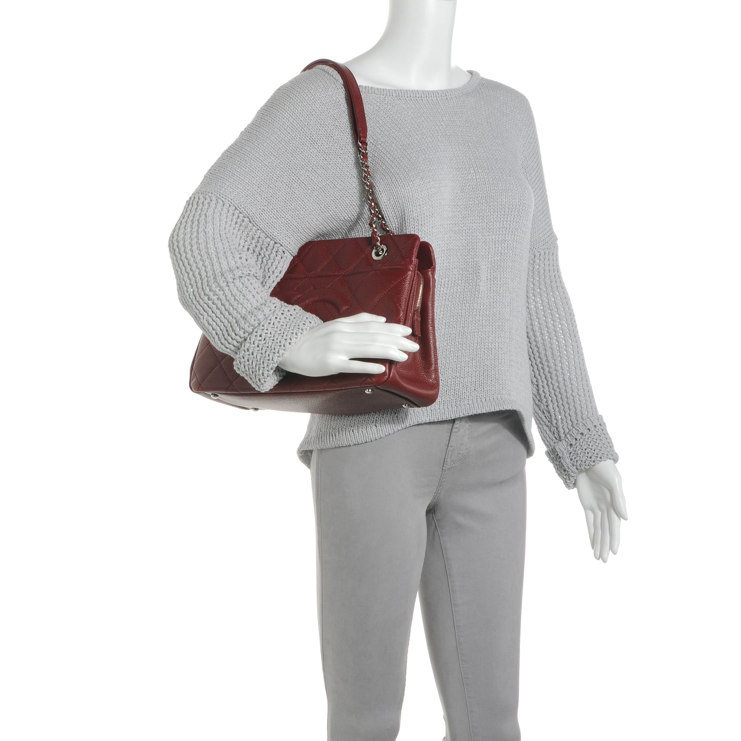 Soft Caviar Timeless Medium Shopping Tote Dark Red