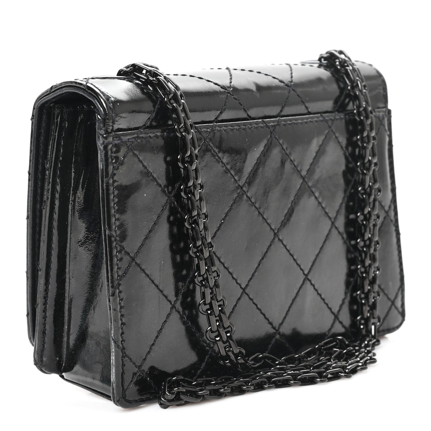 Patent Calfskin Quilted Reissue Mini Wallet On Chain So Black