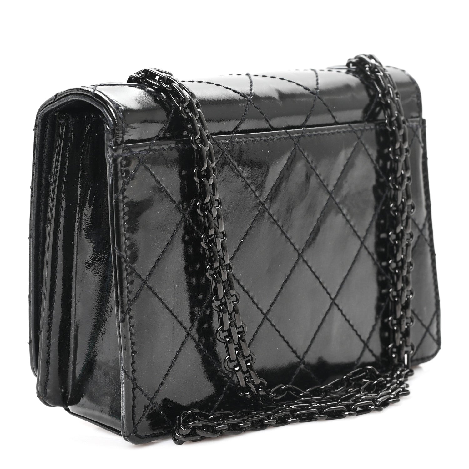 Chanel Patent Calfskin Quilted Reissue Mini Wallet On Chain So Black 3 of 13