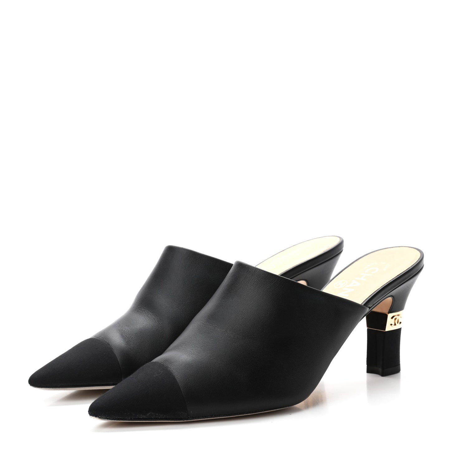 Lambskin Grosgrain Cap Toe CC Mules 40.5 Black