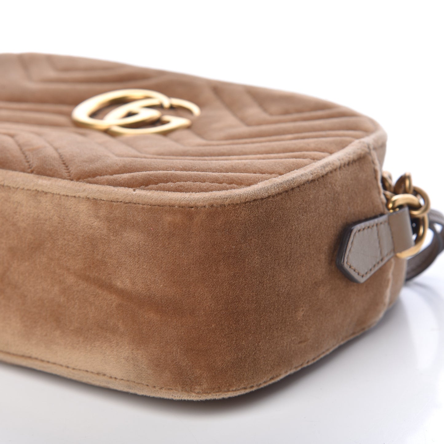 Velvet Matelasse Small GG Marmont Chain Shoulder Bag Taupe