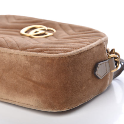 Gucci Velvet Matelasse Small GG Marmont Chain Shoulder Bag Taupe 10 of 11