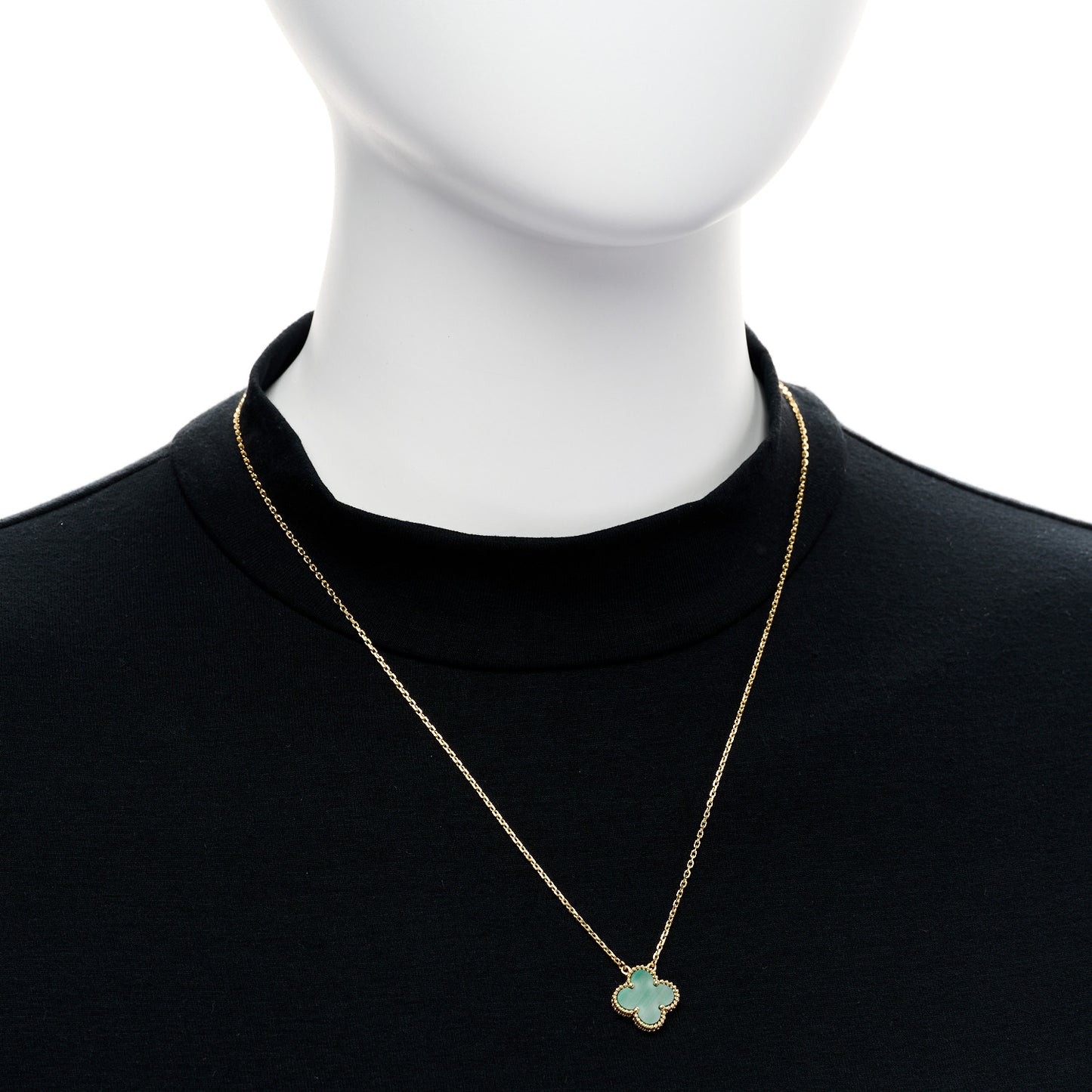 18K Yellow Gold Malachite Vintage Alhambra Pendant Necklace