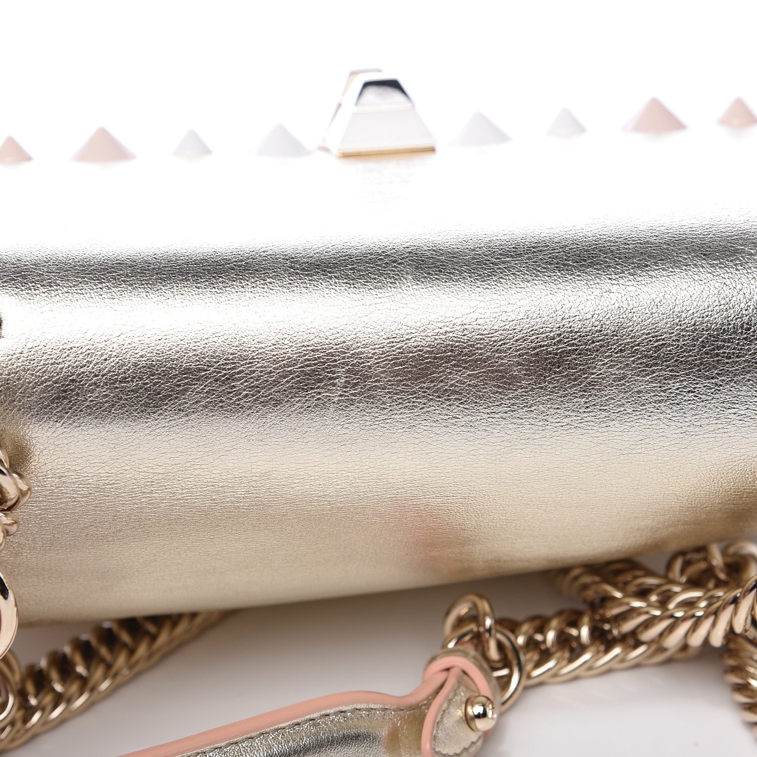 Fendi Vitello Catalan Mirror Scalloped Multi Studded Small Kan I Shoulder Bag Champagne 12 of 12