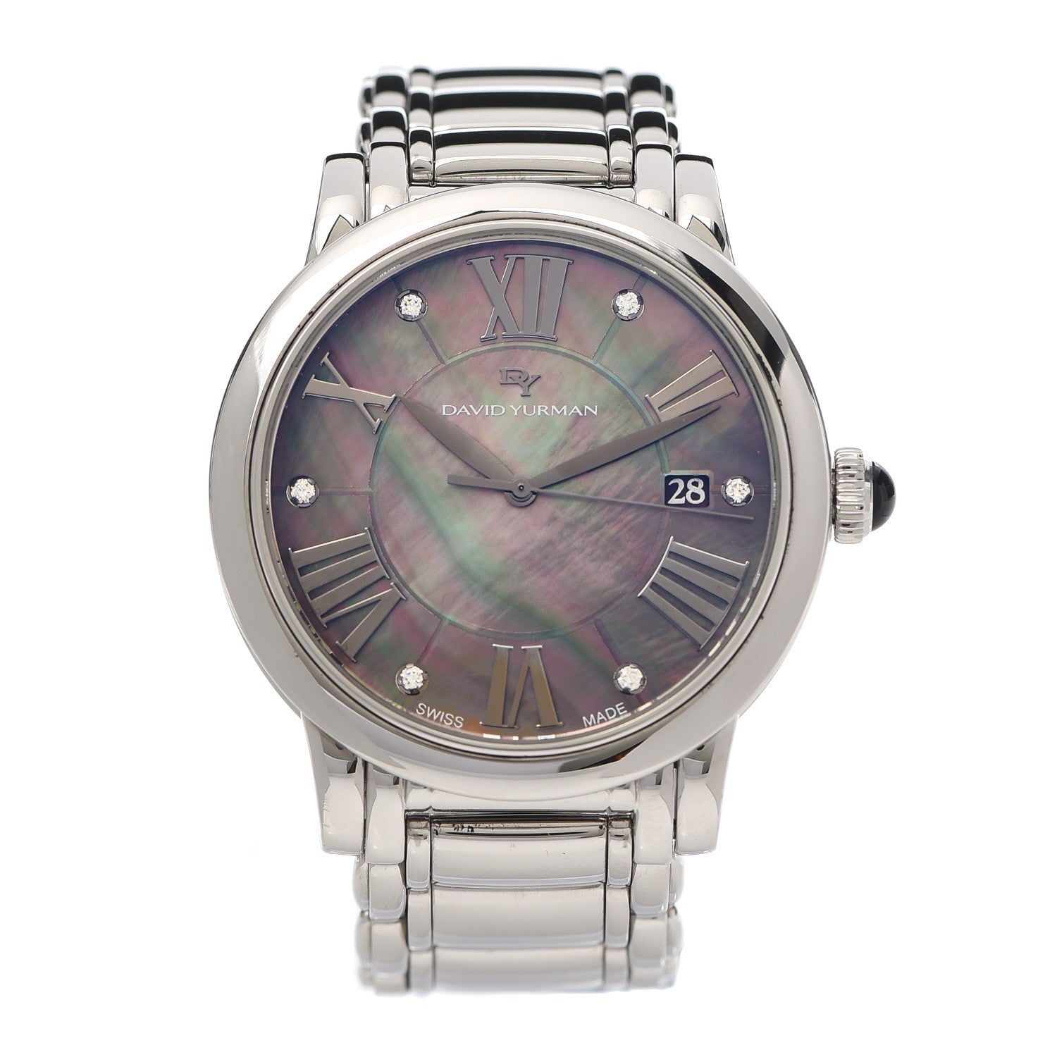 David Yurman Stainless Steel Diamond Black Mother of Pearl 38mm Classic Quartz Watch 1 of 5