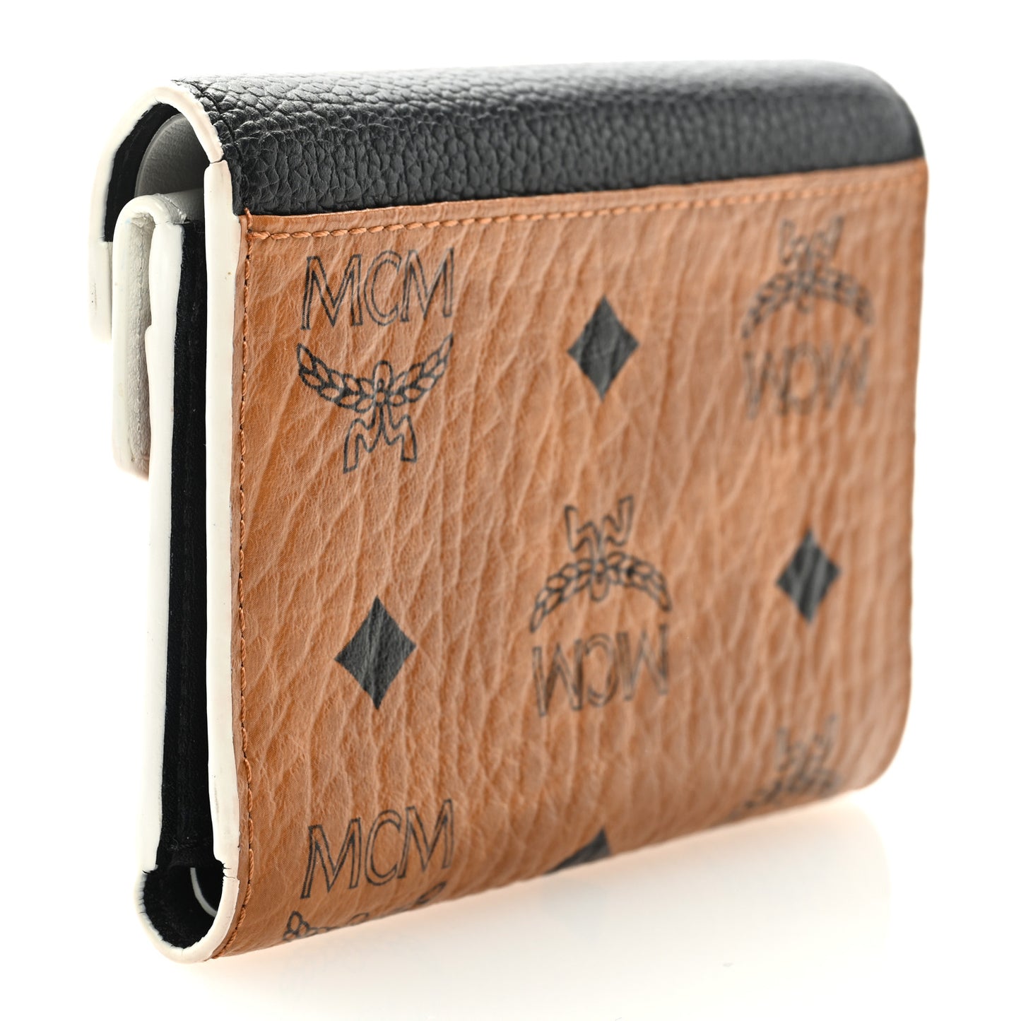 Calfskin Visetos Monogram Patricia Color Block Trifold Wallet Cognac Black White