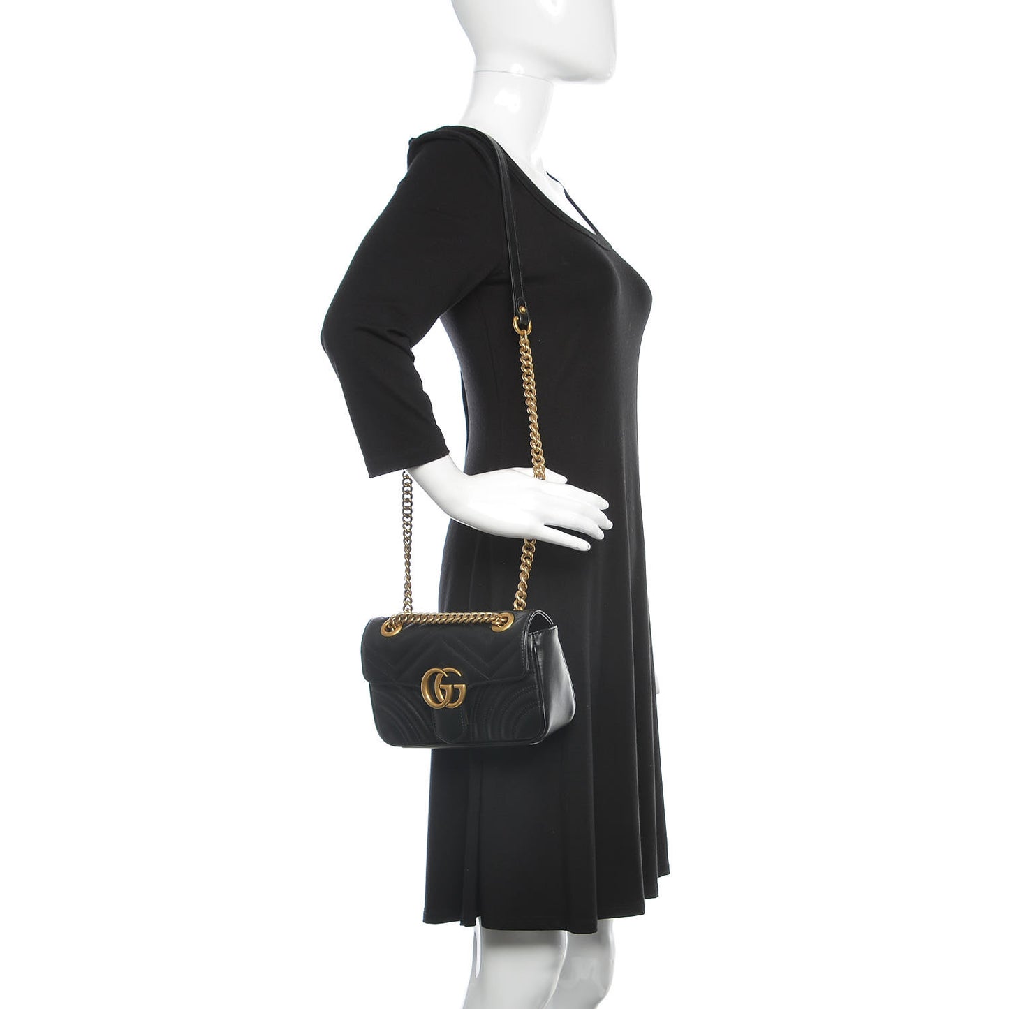 Calfskin Matelasse Mini GG Marmont Shoulder Bag Black