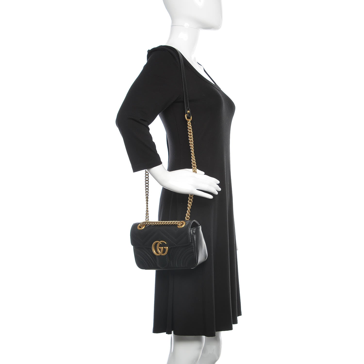 Gucci Calfskin Matelasse Mini GG Marmont Shoulder Bag Black 2 of 11