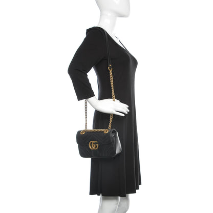 Gucci Calfskin Matelasse Mini GG Marmont Shoulder Bag Black 2 of 11