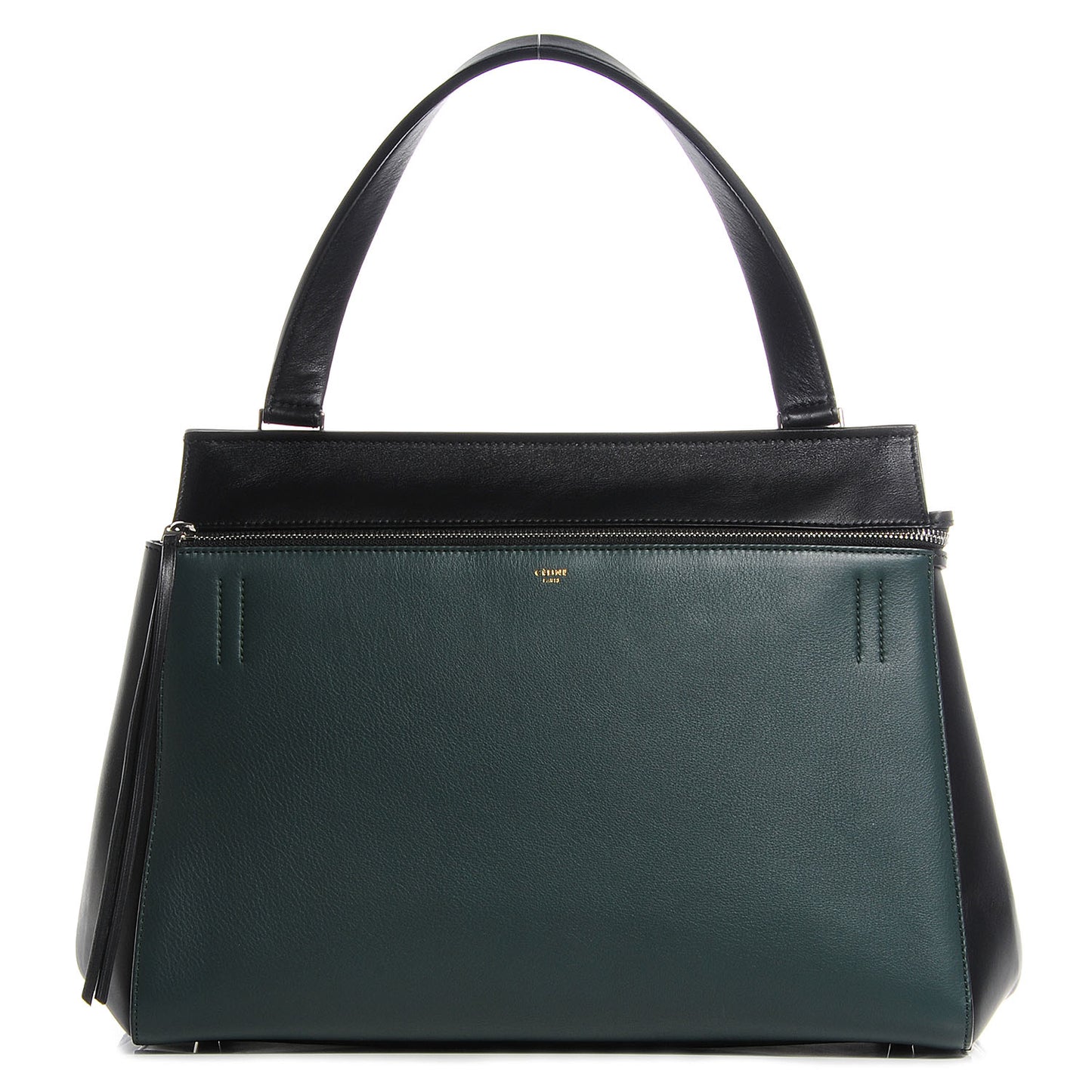 Grained Calfskin Large Bi-Color Edge Shoulder Bag Black Green