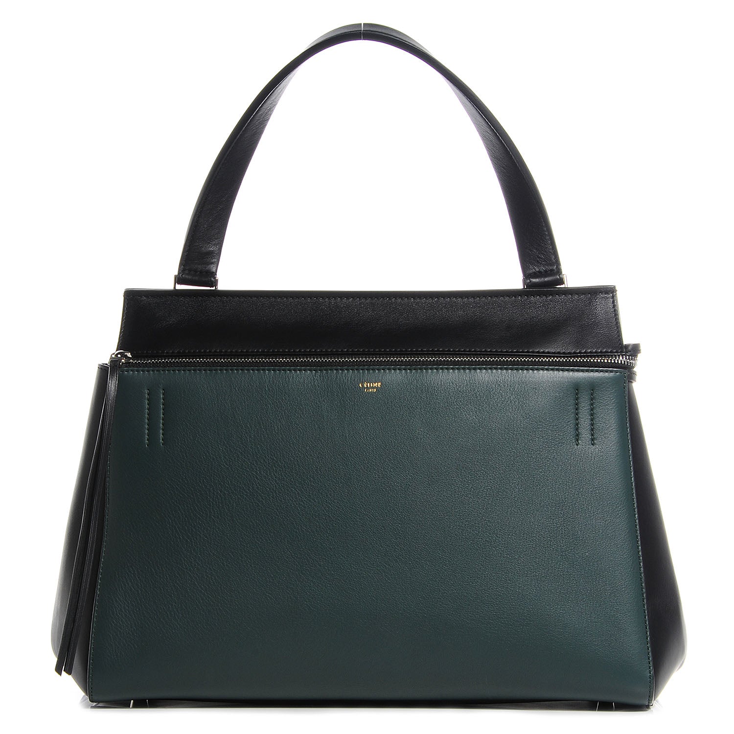 Celine Grained Calfskin Large Bi-Color Edge Shoulder Bag Black Green 1 of 7