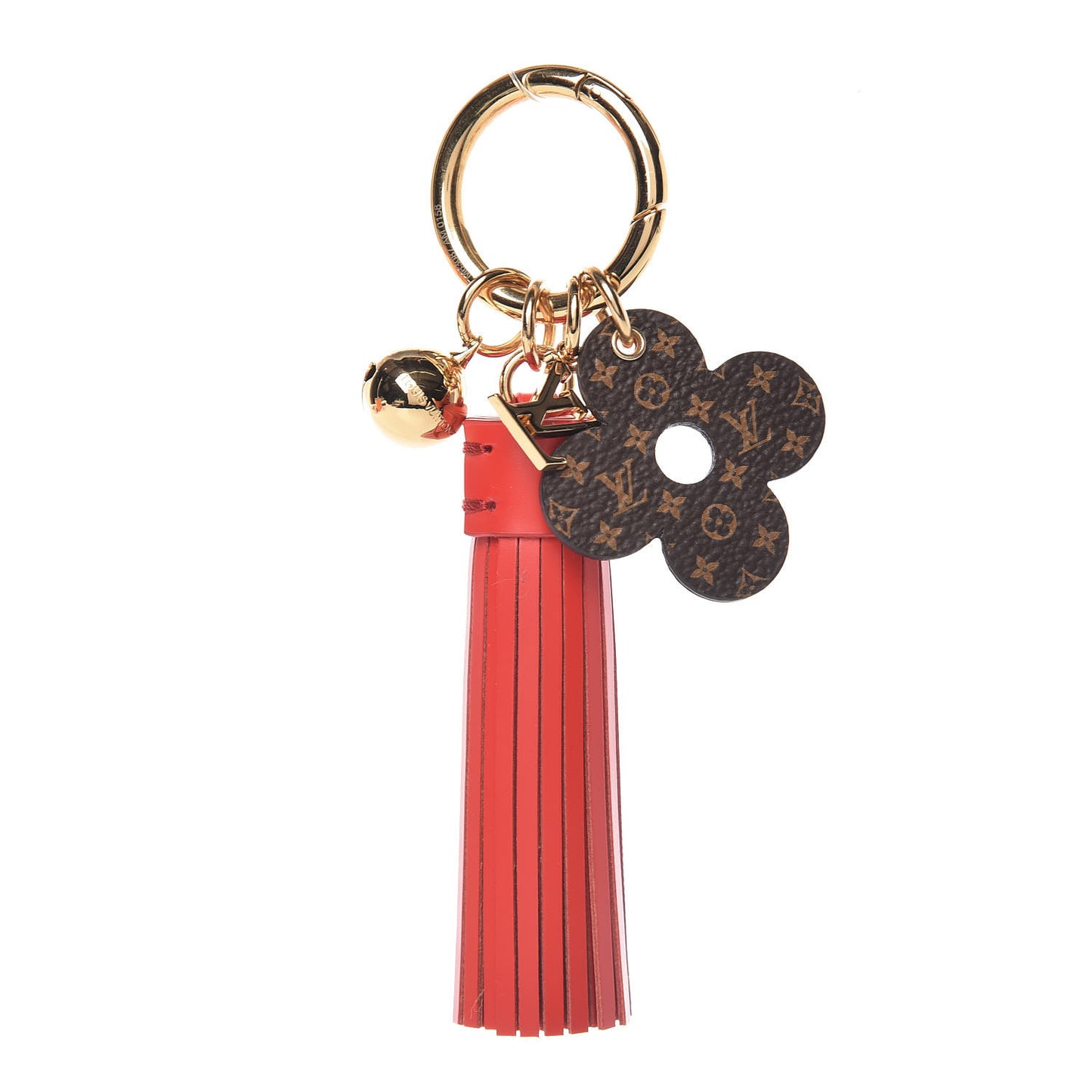 Mini Monogram Fetish Tassel Bag Charm Key Holder Coquelicot