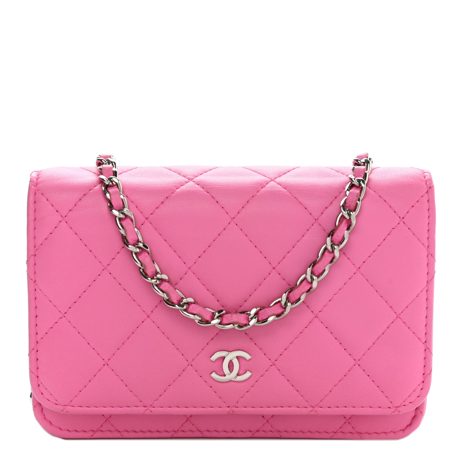 Chanel Lambskin Quilted Mini Wallet On Chain WOC Pink 1 of 18