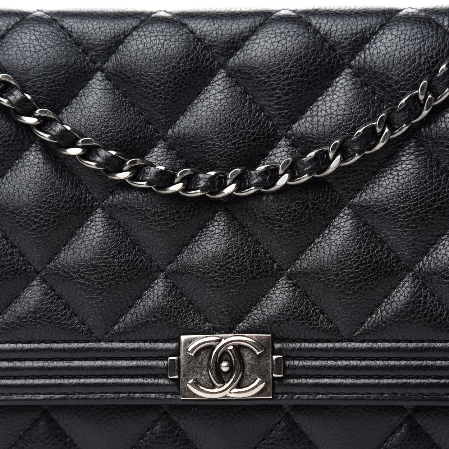 Calfskin Quilted Boy Wallet On Chain WOC Black