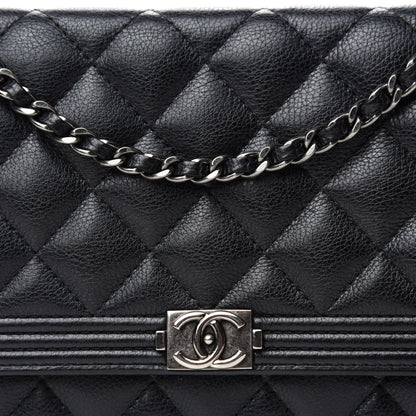 Chanel Calfskin Quilted Boy Wallet On Chain WOC Black 12 of 15