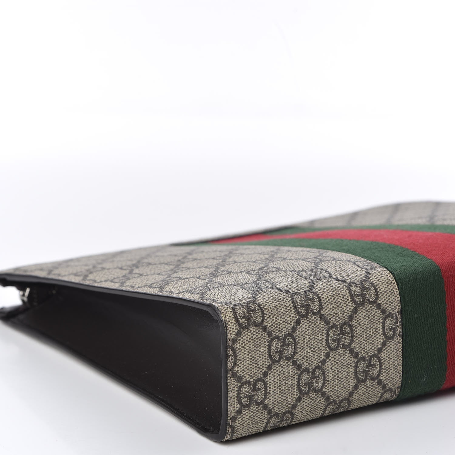 Gucci GG Supreme Monogram Selleria Calfskin Web New Web Cosmetic Case Beige Ebony Cocoa 5 of 9